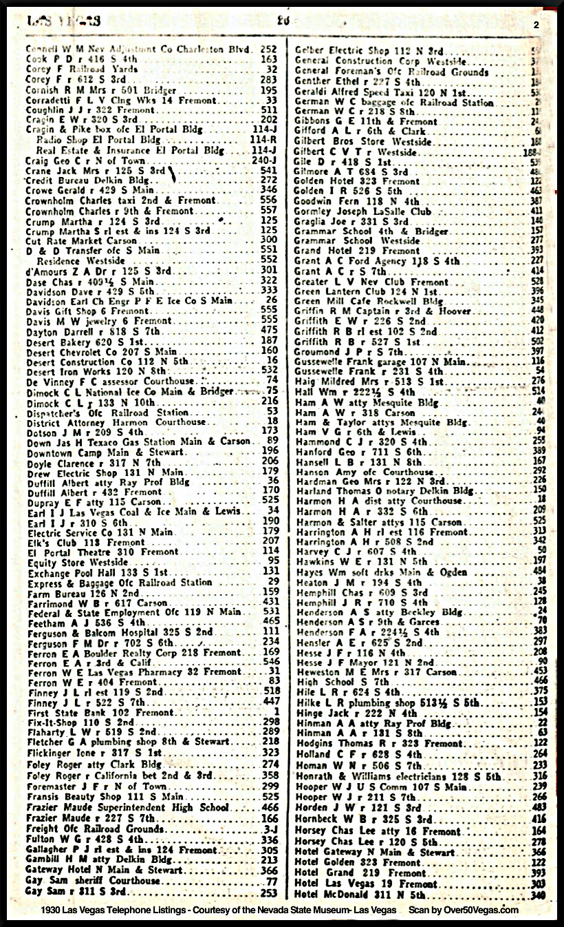 Use your browser to search for text in the page-1930 Las Vegas Telephone Listings 